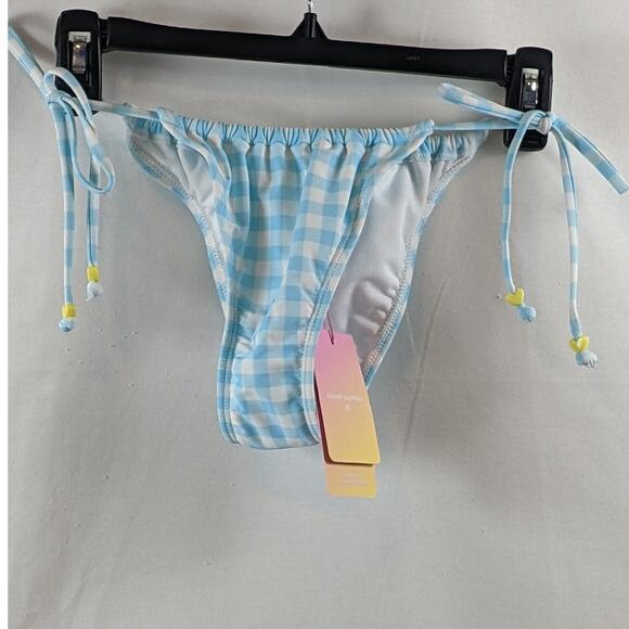 Stoney Clover Lane‎ Bikini Bottom Side Tie Gingham Blue White XS Swimsuit Heart - Picture 1 of 9